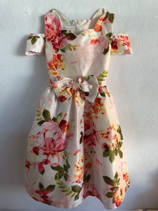 Bonnie Jean Other - Bonnie Jean Pink Floral Cold-Shoulder Party Dress with Bow Size 5